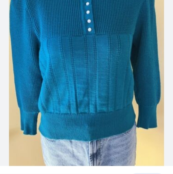 Andrew  St. JOHN vintage Teal 100% acrylic sweater size M - Picture 8 of 14